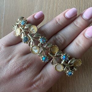 Lalitha Jewellery Elegant Gold Leaf Bracelet with Blue Accents